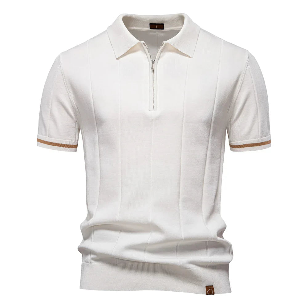 Elegant Short Sleeve Zip Collar Tee
