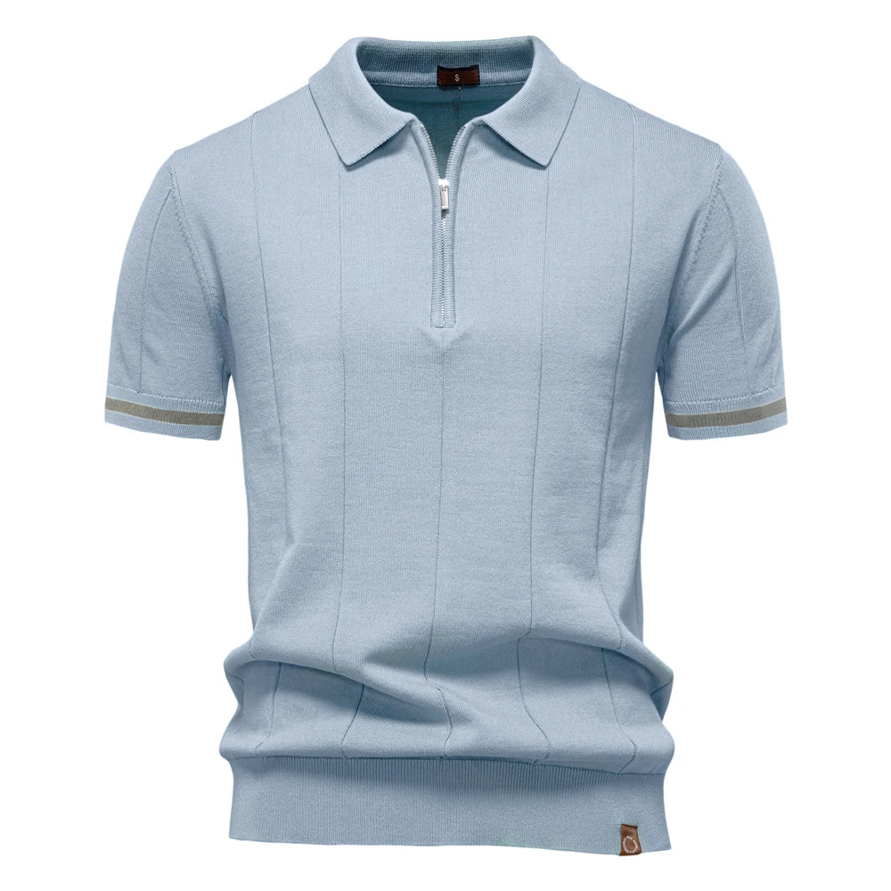 Elegant Short Sleeve Zip Collar Tee