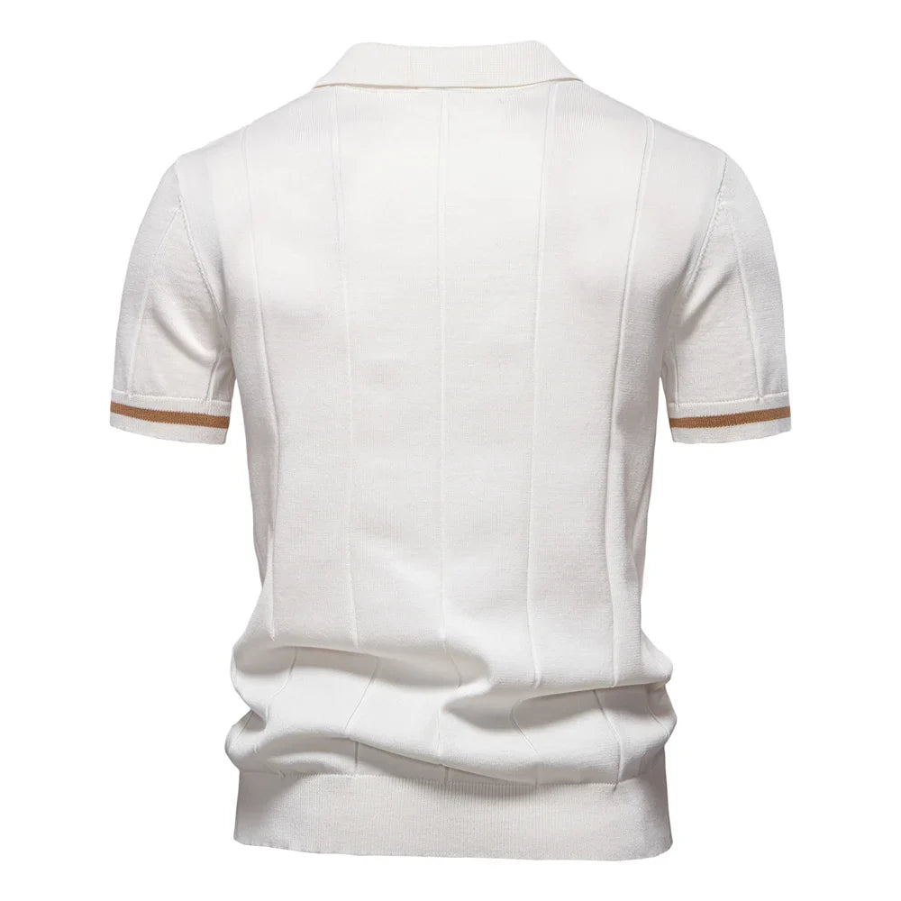 Elegant Short Sleeve Zip Collar Tee