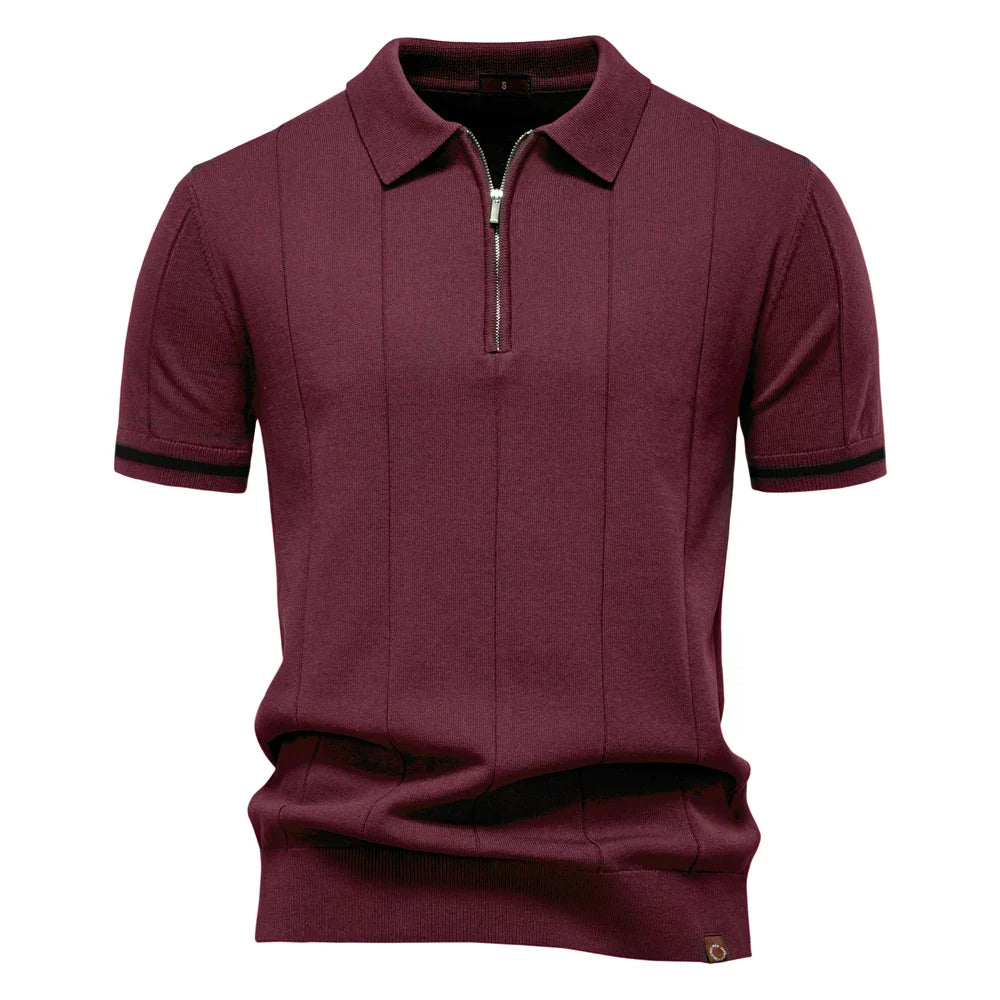 Elegant Short Sleeve Zip Collar Tee