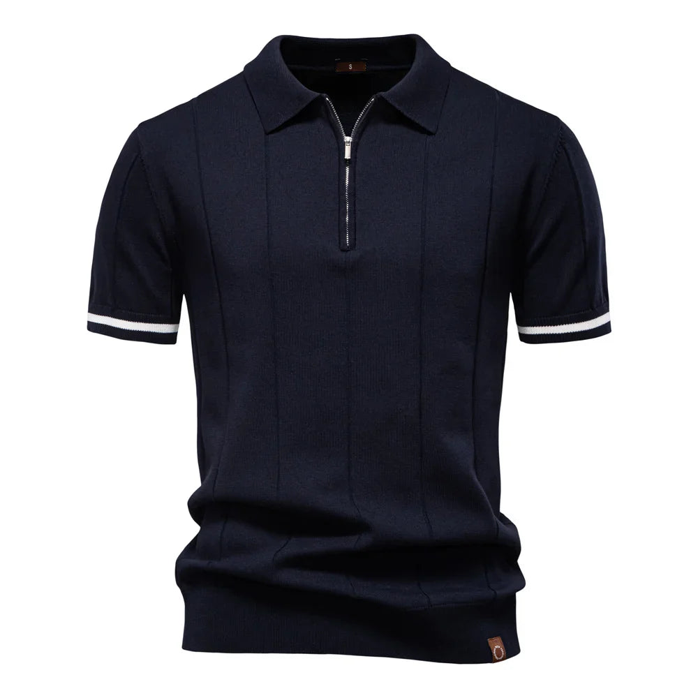 Elegant Short Sleeve Zip Collar Tee