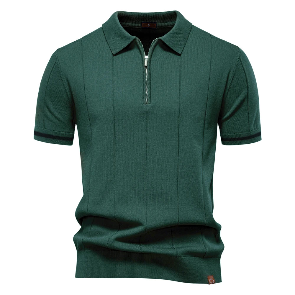 Elegant Short Sleeve Zip Collar Tee